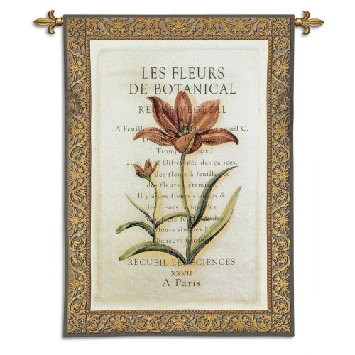 Les Fleurs I | Woven Tapestry Wall Art Hanging | French Botanical Study with Lone Flower Pair | 100% Cotton USA Size 53x38 Wall Tapestry