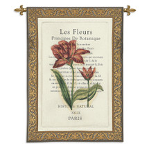 Les Fleurs II | Woven Tapestry Wall Art Hanging | French Botanical Study with Lone Flower Pair | 100% Cotton USA Size 53x38 Wall Tapestry