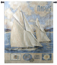 Naples | Woven Tapestry Wall Art Hanging | Two Sailboats on Vintage Mediterranean Travel Poster | 100% Cotton USA Size 52x41 Wall Tapestry