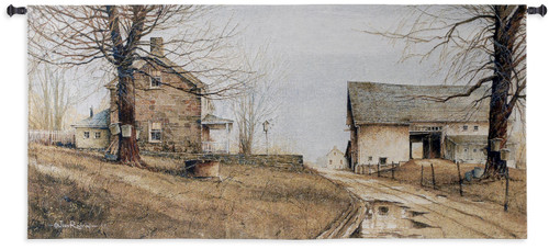 Spring Thaw by John Rossini | Woven Tapestry Wall Art Hanging | Puddled Roadway at Old Farm House Promise of Spring | 100% Cotton USA Size 53x25 Wall Tapestry