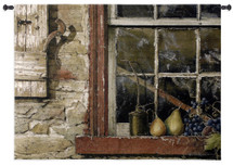 Fruit on Window Sill by John Rossini | Woven Tapestry Wall Art Hanging | Nostalgic Rustic Barn Window | 100% Cotton USA Size 53x41 Wall Tapestry