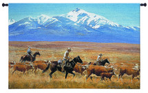 Homeward Bound by Reginald Jones | Woven Tapestry Wall Art Hanging | Cowboys Herding Cattle on Majestic Golden Western Golden | 100% Cotton USA Size 53x34 Wall Tapestry