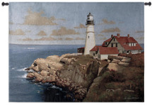 Late Afternoon by Zhen-Huan Lu | Woven Tapestry Wall Art Hanging | Pristine Coastal Lighthouse Rocky Cliff Side Seascape | 100% Cotton USA Size 53x39 Wall Tapestry