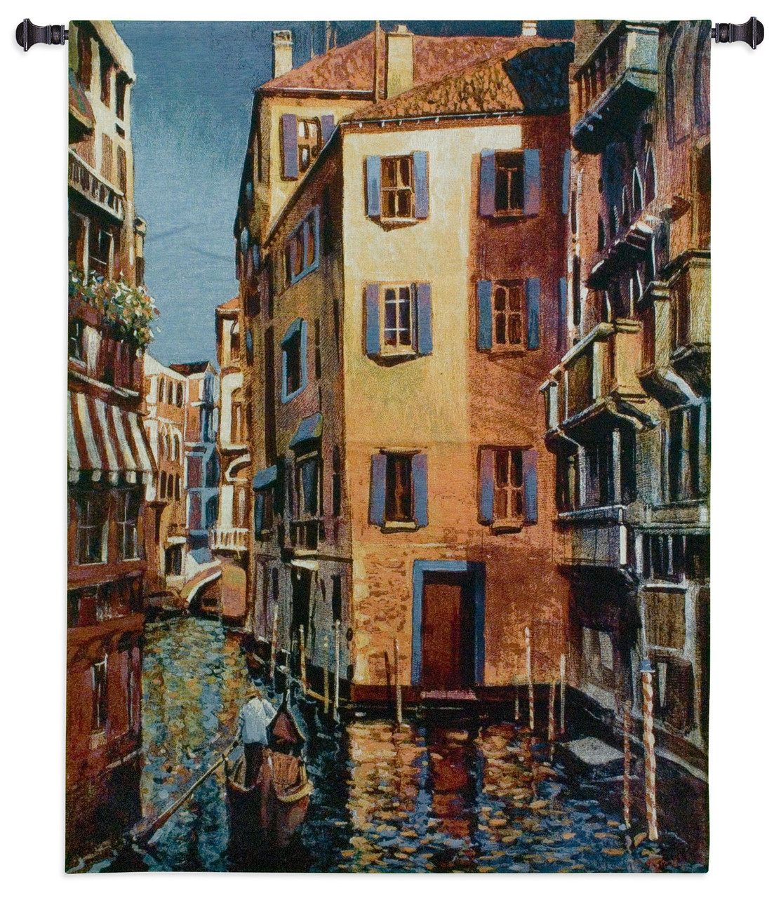 Venetian Light by Michael O'Toole Woven Tapestry Wall Art Hanging  Romantic Gondolas in Venitian Water Canals |100% Cotton USA Size 53x40