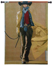 We're Comin' Thru by David Devary | Woven Tapestry Wall Art Hanging | Bold and Rebellious Old West Cowgirl | 100% Cotton USA Size 53x37 Wall Tapestry