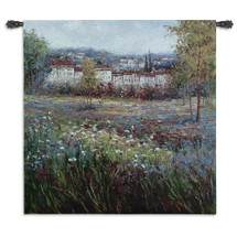 Tuscan Pleasures II by Peter Hulsey | Woven Tapestry Wall Art Hanging | Impressionist Floral Landscape with Italian Villa | 100% Cotton USA Size 53x53 Wall Tapestry