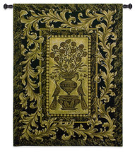 Framed Peacocks by Helen Vladykina | Woven Tapestry Wall Art Hanging | Two Jeweled Peacocks on Ornate Gold Filigree Pattern | 100% Cotton USA Size 53x40 Wall Tapestry