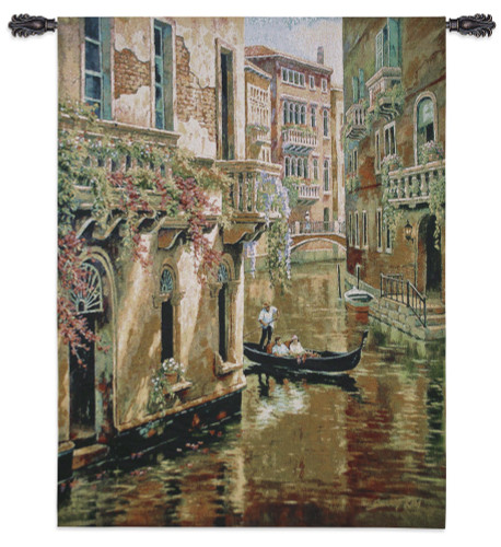 Afternoon Chat by Sung Kim | Woven Tapestry Wall Art Hanging | Venetian Canal Gondola Ride | 100% Cotton USA Size 48x36 Wall Tapestry