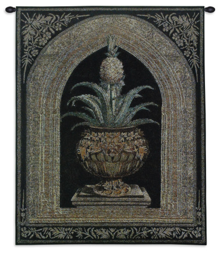 Pineapple Urn by Walter Robertson | Woven Tapestry Wall Art Hanging | Decorative Pineapple Plant on Ornate Pedestal | 100% Cotton USA Size 34x26 Wall Tapestry