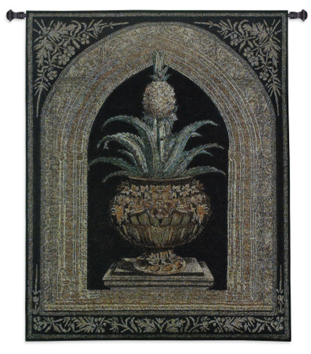Pineapple Urn by Walter Robertson | Woven Tapestry Wall Art Hanging | Decorative Pineapple Plant on Ornate Pedestal | 100% Cotton USA Size 74x53 Wall Tapestry