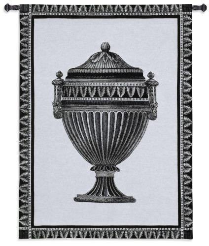 Empire Urn II Noir | Woven Tapestry Wall Art Hanging | Elegant Patterned Vase Still Life in Black and White | 100% Cotton USA Size 34x27 Wall Tapestry