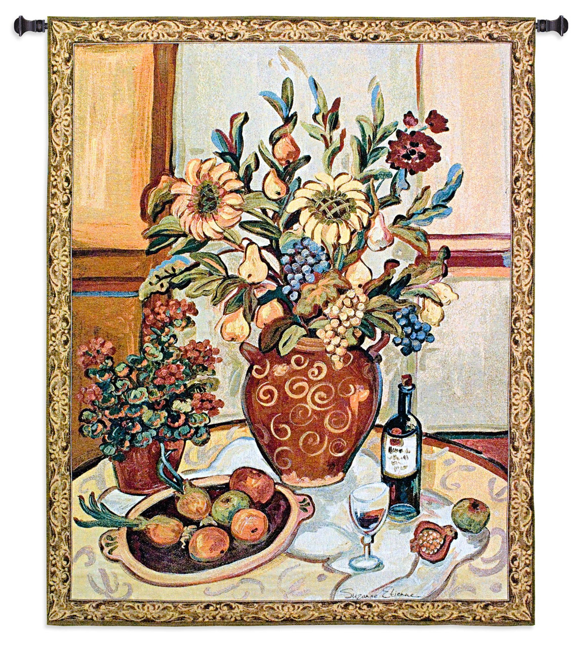 Tapestry fabric Vase and Fruit Woven in France. 