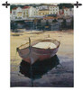 Barca al Contraluz by Poch Romeu | Woven Tapestry Wall Art Hanging | Fishing Boat Moored in Spanish Village Seaside | 100% Cotton USA Size 53x41 Wall Tapestry