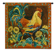 Rooster Rustic | Woven Tapestry Wall Art Hanging | Vibrant Country Farm Chicken | 100% Cotton USA Size 35x35 Wall Tapestry
