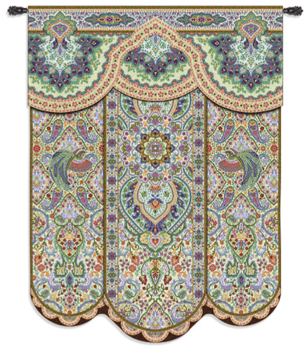 Paradise Garden | Woven Tapestry Wall Art Hanging | East India Inspired Complex Ornamental Sage Green Patterns | 100% Cotton USA Size 69x51 Wall Tapestry