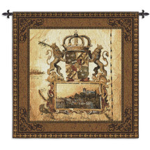 Terra Nova I | Woven Tapestry Wall Art Hanging | Old World Crest with Lions and Crown | 100% Cotton USA Size 53x53 Wall Tapestry