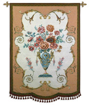 Aubusson | Woven Tapestry Wall Art Hanging | Elegant Pink Rose Bouquet in Regal Vase Still Life | 100% Cotton USA Size 72x53 Wall Tapestry