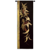 Black Shinwa II by Jennifer Perlmutter | Woven Tapestry Wall Art Hanging | Floral Mixed Media Asian Vertical Artwork | 100% Cotton USA Size 53x18 Wall Tapestry