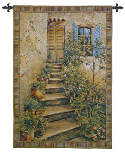 Tuscan Villa II by Roger Duvall | Woven Tapestry Wall Art Hanging | Rustic Italian Village Steps | 100% Cotton USA Size 75x53 Wall Tapestry