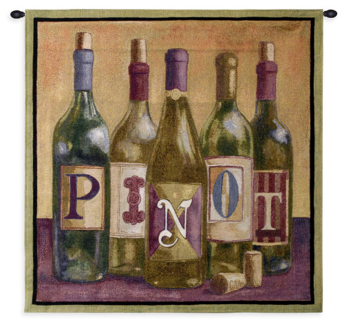 Pinot by Geoff Allen | Woven Tapestry Wall Art Hanging | Charming Wine Label Design | 100% Cotton USA Size 36x35 Wall Tapestry