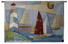 Bay Regatta | Woven Tapestry Wall Art Hanging | Coastal Lighthouse Seascape Pastel Paperwork Geometric Artwork | 100% Cotton USA Size 53x36 Wall Tapestry