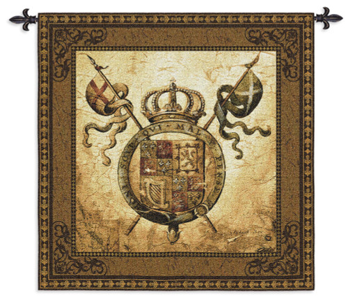 Terra Nova II by Liz Jardine | Woven Tapestry Wall Art Hanging | Old World Crest Regal Crown | 100% Cotton USA Size 44x44 Wall Tapestry