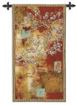 Damask Blossom by Laurel Lehman | Woven Tapestry Wall Art Hanging | Abstract Cherry Blossom Gold Leaf Tree | 100% Cotton USA Size 53x30 Wall Tapestry