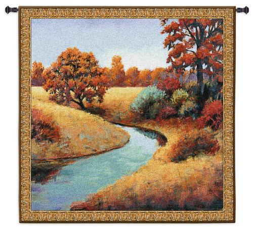 Calm by James Wiens | Woven Tapestry Wall Art Hanging | Quiet Stream through Warm Rich Autumn Landscape Artwork | 100% Cotton USA Size 53x53 Wall Tapestry