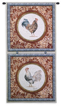 Plumage II | Woven Tapestry Wall Art Hanging | Roosters in Floral Panels Collector’s Artwork | 100% Cotton USA Size 52x26 Wall Tapestry