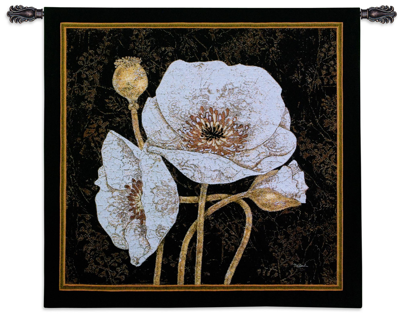 Poppies By Night By Melissa Pluch Woven Tapestry Wall Art Hanging Colorful Blooming White Poppy Artwork 100 Cotton Usa Size 44x44