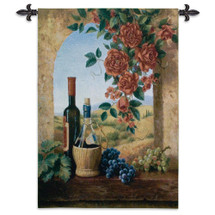 Patio View by Digiacomo | Woven Tapestry Wall Art Hanging | Wine Roses Tuscan Village Still Life | 100% Cotton USA Size 53x38 Wall Tapestry