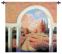Tuscan Archway | Woven Tapestry Wall Art Hanging | View of Golden Majestic Italian Landscape | 100% Cotton USA Size 44x44 Wall Tapestry