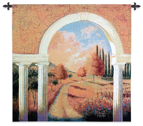 Tuscan Archway | Woven Tapestry Wall Art Hanging | View of Golden Majestic Italian Landscape | 100% Cotton USA Size 44x44 Wall Tapestry