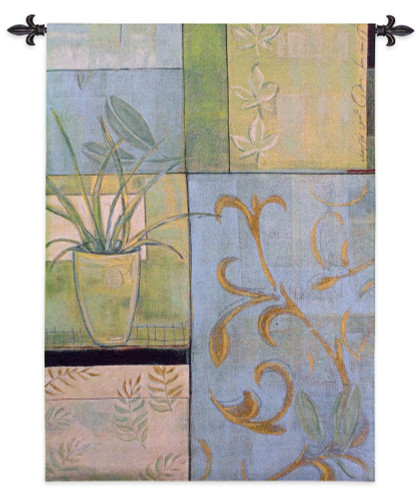 Contempo Collage | Woven Tapestry Wall Art Hanging | Abstract Pastel Plant Panel Design | 100% Cotton USA Size 53x38 Wall Tapestry