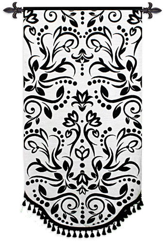 Arabella by Laurie Maitland | Woven Tapestry Wall Art Hanging | Black and White Floral Filigree Design | 100% Cotton USA Size 68x35 Wall Tapestry