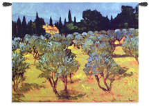 Les Olives Printemps by Philip Craig | Woven Tapestry Wall Art Hanging | Olive Tree Orchard Landscape with Lone Cottage | 100% Cotton USA Size 53x42 Wall Tapestry