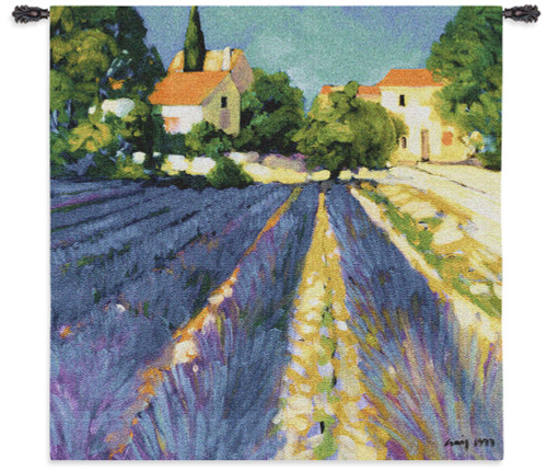Lavender Field | Woven Tapestry Wall Art Hanging | Impressionist Floral Villa in Large Brush Strokes | 100% Cotton USA Size 53x53 Wall Tapestry