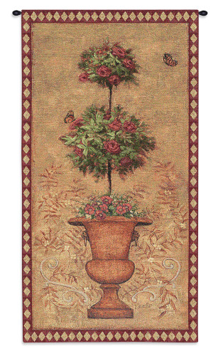Rose Topiary I by Barbara Mock | Woven Tapestry Wall Art Hanging | Classic Red Roses Vase Centerpiece | 100% Cotton USA Size 53x26 Wall Tapestry