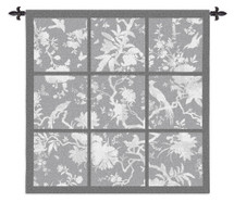 Floral Division Gray | Woven Tapestry Wall Art Hanging | Silhouetted Tropical Birds and Plants Panel Artwork | 100% Cotton USA Size 53x53 Wall Tapestry