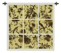 Floral Division Gold | Woven Tapestry Wall Art Hanging | Silhouetted Tropical Birds and Plants Panel Artwork | 100% Cotton USA Size 53x53 Wall Tapestry