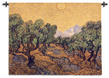 Olive Trees with Yellow Sky and Sun by Vincent van Gogh | Woven Tapestry Wall Art Hanging | Wild Olive Trees in Bright Sun | 100% Cotton USA Size 53x40 Wall Tapestry