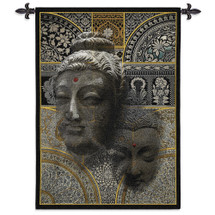 Buddha Essence | Woven Tapestry Wall Art Hanging | Indian Inspired Collage with Complex Geometric Patterns | 100% Cotton USA Size 53x37 Wall Tapestry