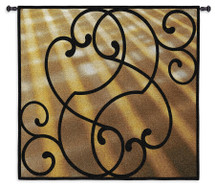 Sunlit Scroll | Woven Tapestry Wall Art Hanging | Ornamental Filigree Metal Design | 100% Cotton USA Size 45x45 Wall Tapestry