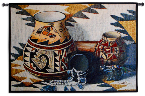 Kokopelli Pot by Judith Durr | Woven Tapestry Wall Art Hanging | Southwestern Pattern Native American Theme | 100% Cotton USA Size 52x35 Wall Tapestry