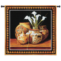 Calla and Canteen by Chuck Sabatino | Woven Tapestry Wall Art Hanging | Southwest Decorative Canteen Jars Floral Still Life | 100% Cotton USA Size 44x44 Wall Tapestry