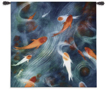 Koi Pool by Shanti Marie | Woven Tapestry Wall Art Hanging | Serene Impressionist Koi Fish Swimming | 100% Cotton USA Size 52x52 Wall Tapestry