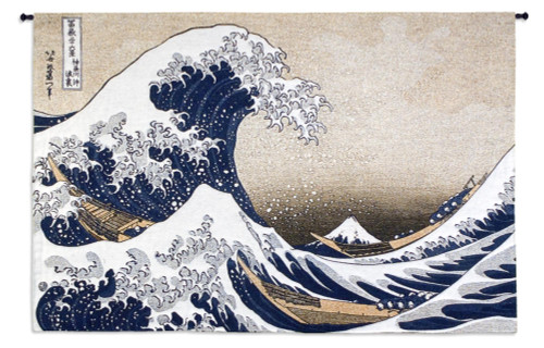 The Great Wave off Kanagawa by Katsushika Hokusai | Woven Tapestry Wall Art Hanging | Japanese Masterpiece of Intense Ocean Scene | 100% Cotton USA Size 80x53 Wall Tapestry