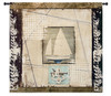 Navigations Zelda | Woven Tapestry Wall Art Hanging | Rustic Nautical Artwork with Sailboat and Sextant | 100% Cotton USA Size 52x52 Wall Tapestry