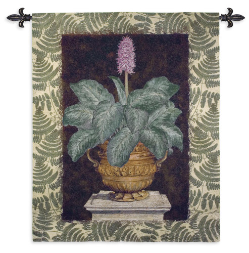 Tropical Urn II | Woven Tapestry Wall Art Hanging | Terracotta Urn Still Life on Stone Column | 100% Cotton USA Size 53x42 Wall Tapestry