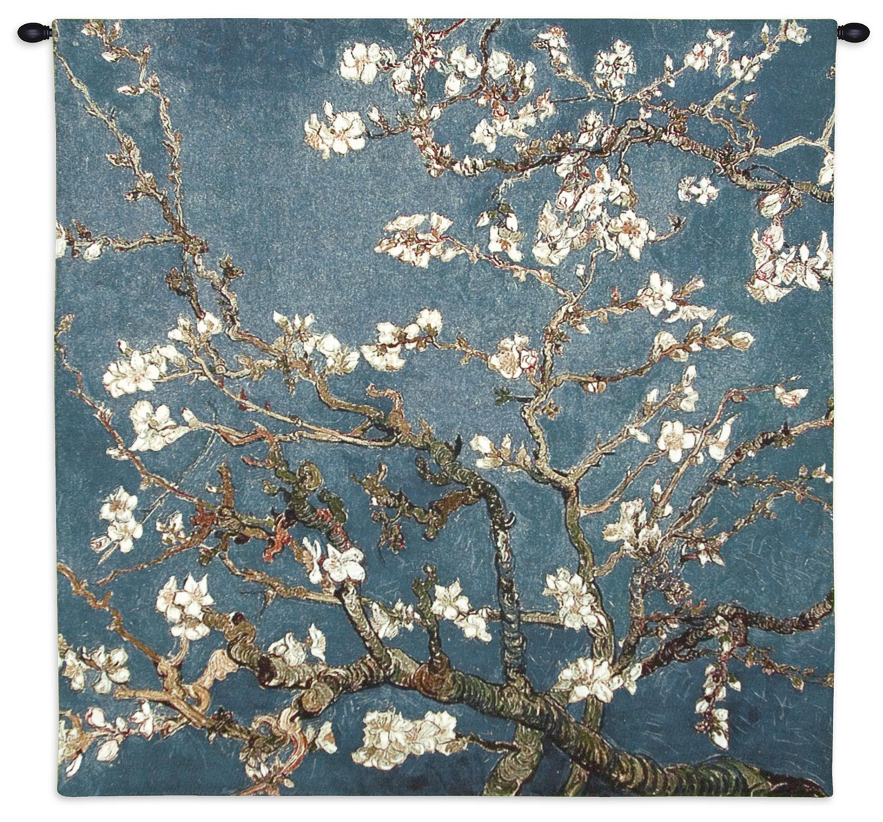 Blossoming Almond Tree by Vincent van Gogh Woven Tapestry Wall Art Hanging  Contrasting Scenery with White Flowers 100% Cotton USA Size 35x35